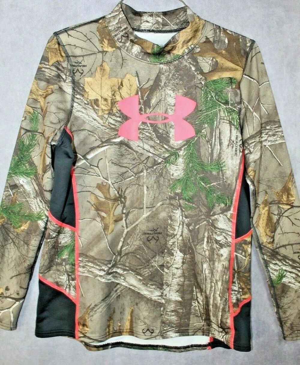 Under Armour Shirt Youth XL Brown Camo ColdGear Scent Control Fitted Hunting